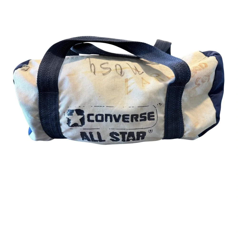 Vintage Converse All Star Canvas Duffle Bag Navy Blue Cream Barrel Gym Bag